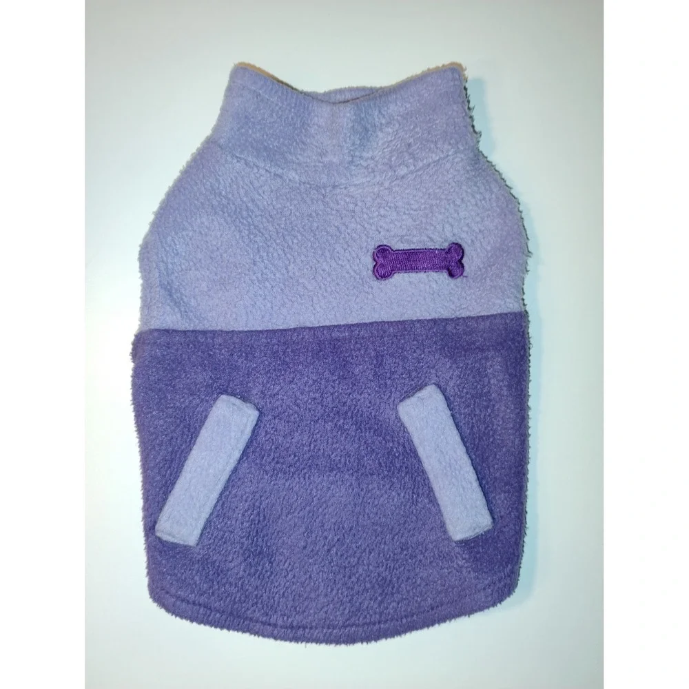 Purple Fleece Dog‎ Coat Vest Bone Accent Small